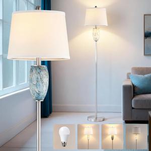 Lovlast 65" Tall Floor Lamp, Glass Coastal Lamp for Living Room Bedroom | Modern Standing Lamp with Nightlight for Bedside, Mid Century Corner Stand Up Light for Home and Office Decor, Bulb Included