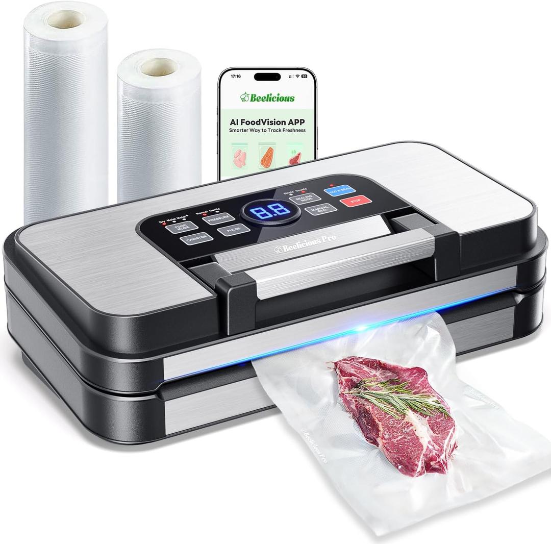 95Kpa Precision Pro Vacuum Sealer, with Double Heat Seal & Dual-Pump for Dry/Moist Food, 2X Strength, Food Vacuum Sealer Machine with Easy-Lock Handle, Built-in Cutter & Bag Storage, Stainless Steel