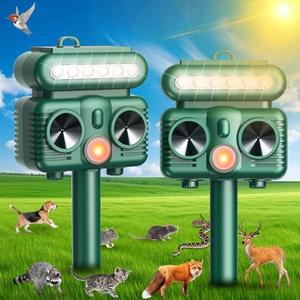 Cat Repellent Outdoor, Squirrel Deer Repellent Devices Solar Ultrasonic Animal Repeller with Motion Sensor Flash Light, Waterproof Skunk Coyote Rabbit Dog Deterrent for Yard Farm Garden(2Pack)
