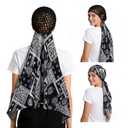 Wrap Cap Hair Net And Scarf, 2 In 1 Heatless Silk Press Wrap, Adjustable Silk Shower Cap For Sleeping, Hair Wraps Net For Women Black Hair Care, Wraps Cap Bonnet Attached,Durag (Cashew pattern)