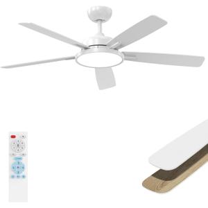 Roomratv Ceiling Fans with Lights,52 Inch,Remote Control,Dimmable,Quiet Reversible DC Motor,White Ceiling Fan for Living Room,Bedroom,Kitchens,Outdoor Patio,Farmhouse