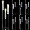 Layhit 6 Set Wedding 3 Arm Acrylic Candelabra Table Centerpiece 38.6" Clear Tall Floor Candle Holder with Shade Pillar Taper Stand for Dining Party Anniversary Birthday Easter Fit 0.87 LED Candle