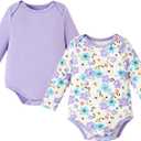 PATPAT Baby Bodysuits - Soft Viscose Made from Bamboo - Long Sleeve Funny for Boys and Girls -Newborn Infant Toddler Clothes (6-9 Months, Purple Flower)