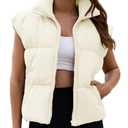 EGOCKAL Womens Cropped Puffer Vest Oversized Winter Sleeveless Zip Up Padded Jacket Outerwear Water-Resistant Warm Coat XL