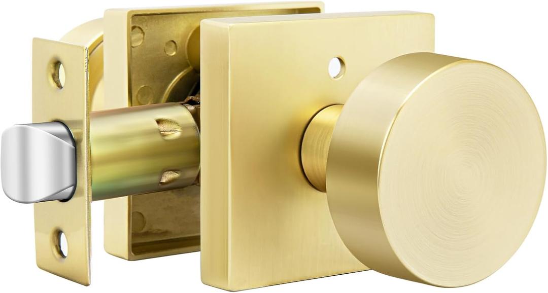 Goldenwarm Gold Door Knob Interior, Zinc Alloy Square Ball Brushed Gold Privacy Door Knob for Bedroom, Bathroom,Heavy Duty Interior Door Knobs Bulk - Modern & Stylish(1 Pack)