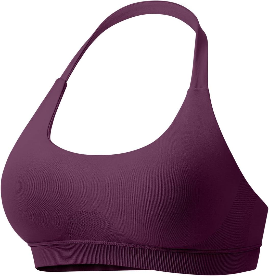 VOYJOY Women Workout Impact Bras Medium Low Support Halter Sports Bras Seamless Open Back Gym Padded Yoga Crop Top (Small, Black Cherry)
