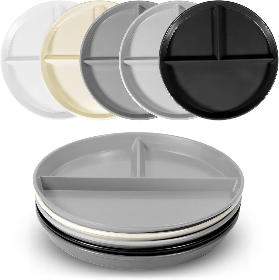 DYB DONGYONGBAO Portion Control Plate For Weight loss 9 Inch 5 Piece, Plastic Divided Plates For Adults with 3 Compartments, Microwave And Dishwasher Safe, Suitable For Adult And Kids