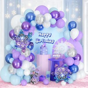 Winter Wonderland Balloon Arch Kit Blue Purple White Balloons Arch Garland Snow Confetti Snowflake Balloons for Princess Birthday Party Winter Onederland Baby Shower Decorations
