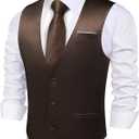 Barry.Wang Mens Satin Suit Vest Formal/Leisure V-neck 2 Pockets Wedding Party Tuxedo Waistcoat (XXL)