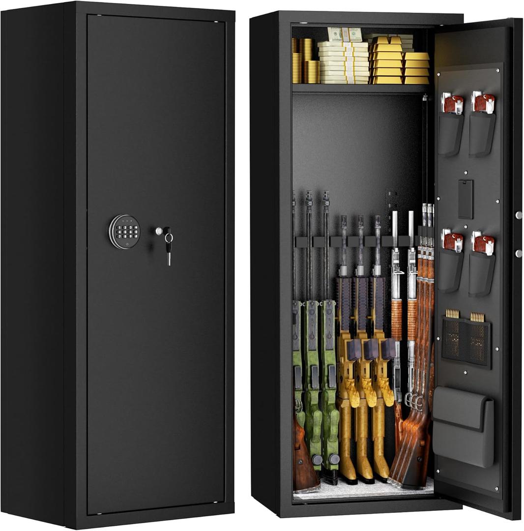 INTERGREAT 8-12 Service Weapon safes,Rifle Safe, Service Weapon Safes for Home Rifle and Pistols, Long Service Weapon Safe for Rifle Shotgun for Home,Quick Access Rifle Safes,Adjustable Shelves, Easy Assemble (Black)