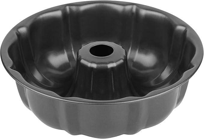 Cooking Light Heavy Duty Nonstick Bakeware Carbon Steel Fluted Tube Bundt Pan with Quick Release Coating, Manufactured without PFOA, Dishwasher Safe, Oven Safe, 9-Inch, Gray
