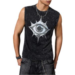 VIPWOLF Men's Vintage Graphic Tank Tops Summer Crew Neck Sleeveless Shirts Streetwear (Large, Black Eyes)