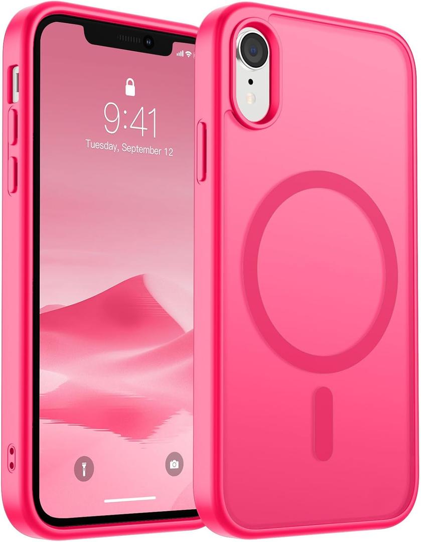 SUPFINE Magnetic for iPhone XR Phone Case(Compatible with MagSafe)(Military Grade Drop Protection) Slim Translucent Matte Shockproof with Anti-Fingerprint Phone Case,Hot Pink