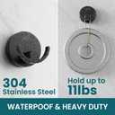 TAILI 304 Stainless Steel Bathroom Suction Hooks for Towel, Bathrobe, Loofah, Patented Strong Suction Cup Holder, No Damage Hanging Glass Shower Wall Hook, Double-Hook Sleek Design, 2 Pack, Black