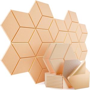 12 Pack Self-Adhesive Acoustic Panels 12" X 10" X 0.4" - Sound Proof Foam Panels with High Density, Y-Lined Design, Flame Resistant, Absorb Noise and Eliminate Echoes(Light Apricot)