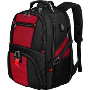 YOREPEK Travel Backpack, Extra Large 50L Laptop Backpacks for Men Women, Water Resistant College Backpack Airline Approved Business Work Bag with USB Charging Port Fits 17 Inch Computer, Bright Red