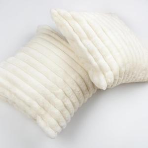 Bonhause Cream White Throw Pillow Covers 18 x 18 Inch Soft Fluffy Striped Double Sided Faux Fur Plush Decorative Pillow Cases for Couch Sofa Bed Home Patio Decor Set of 2