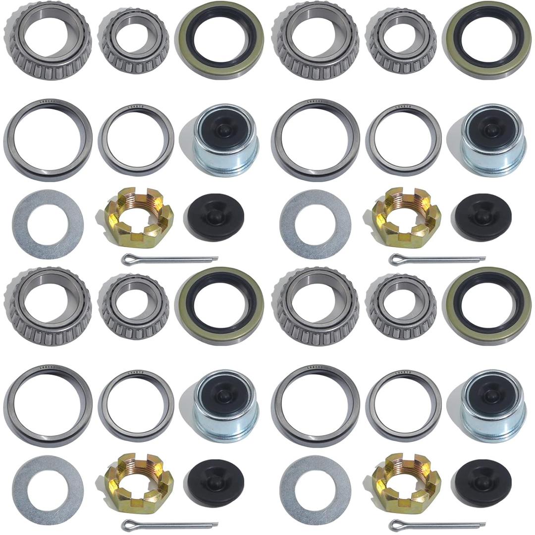 4 Sets 3500 LB Boat Trailer Axle Bearing Kits, L68149 L44649 Bearing Kits, 171255TB/10-19 Grease Seals, Spindle Nuts, 1.98" Dust Covers and Rubber Plugs, Cotter Pins,Washers for #84 Spindle