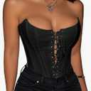 Corset Tops for Women Lace Up Overbust Corset Bustier Halloween Costume Strapless Sexy Going Out Crop Top Tank Size M