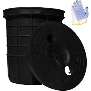 Perforated Sump Basin with Cover, Perforated Sump Pump Bucket with Drilled Holes for Crawl Spaces, Yards, Patios, Driveways and basements (18.5 x 16.9 x 15.7 Inch)