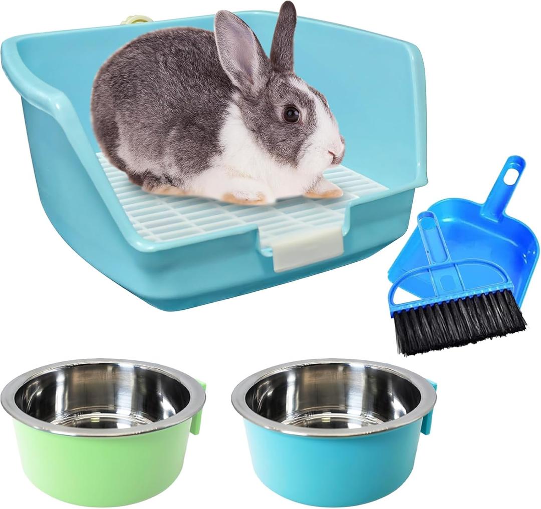 PINVNBY Rabbit Litter Box for Cage Bunny Corner Litter Bedding Box Small Animal Litter Pan Hanging Pet Bowls Cage Potty Trainer Pet Toilet for Rabbit Bunny Guinea Pigs Small Animals (11.02 x 11.02 x 6.3 inches)