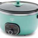 GreenLife 6 Quart Ceramic Slow Cooker, PFAS-Free, Programmable, Removable Healthy Nonstick Pot for Family Meals, Sear on Stovetop, Keep Warm, Digital Timer, Dishwasher Safe Glass Lid, Turquoise