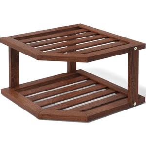 VERTORGAN Bamboo Corner Shelf,2 Tier Plate Organizer for Cabinet and Countertop,Pantry Dish and Spice Rack for KitchenBrown