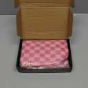 SOIDRAM 2 Pieces Makeup Bag Large Checkered Cosmetic Bag Capacity Canvas Mix Travel Toiletry Bag Organizer Cute Makeup Brushes Aesthetic Accessories Storage Bag for Women, Checkered Mix Rose Red