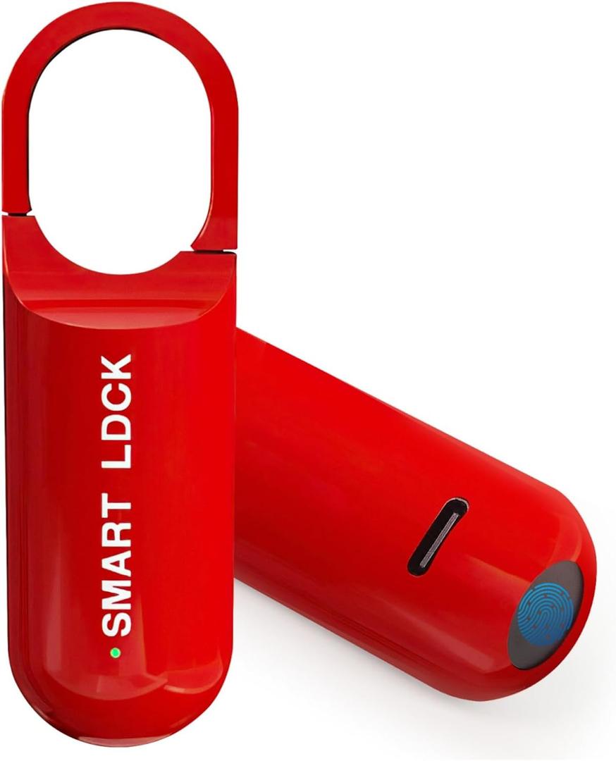 Smart Fingerprint Padlock for Locker, Small Rechargeable Fingerprint Lock, Keyless Biometric Thumbprint Padlock for Gym School Locker, Suitcase, Backpack (Red)