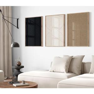 Abstract Modern Wall Decor Art Set of 3 Boho Neutral Canvas Wall Art Beige Minimalist Line Wall Art Decor Brown Black Art Modern Abstract Prints Pictures for Living Room Bedroom 12x16 Inch Unframed