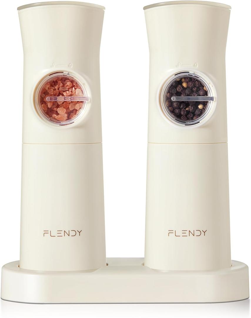 Flendy Gravity Electric Salt and Pepper Grinder Set Rechargeable, Automatic Salt and Pepper Grinder Set with USB C Charging Base, Gravity Salt and Pepper Shakers Set Electric