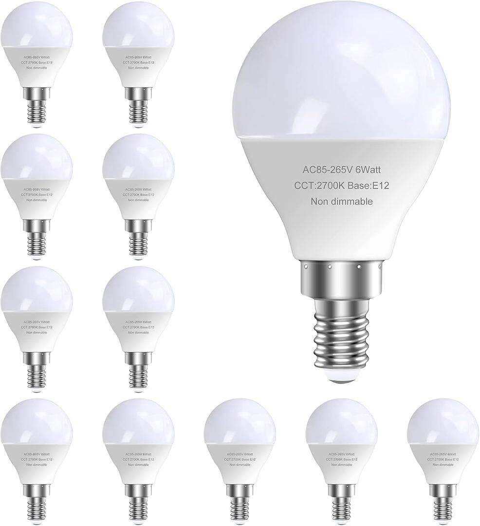 E12 LED Candelabra Light Bulbs, 60 Watt Equivalent, 120V Chandelier Llight Bulb, A15 / G45 Shape Ceiling Fan Light Bulbs, Bright Small Bulb Non-Dimmable, Warm White 2700K, 12 Pcs (12 Count (Pack of 1))