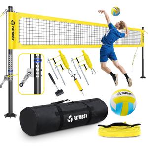 Professional Heavy Duty Volleyball Net Set for Backyard & Beach, Outdoor Net System with Steel Anti-Sag Winch, 32FT Reinforced Net, Height Adjustable Rust-Resistant Aluminum Poles, Portable Carry Bag