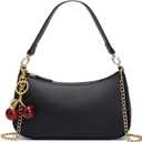 Black Shoulder Bag for Women Cute Hobo Cherry Purse Retro Clutch Underarm Handbag with Removable Straps
