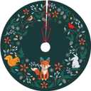 Cute Forest Animals Christmas Tree Skirt 36" Fox Rabbit Bishop Bird Tree Skirts Santa Mat for Mini Small Pencil Big X-Mas Tree Farmhouse Ornaments Decorations