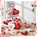 Oudain 36 Pcs 5 Inch Valentines Stuffed Fabric Hearts Tiered Tray Decor Valentine's Day Decor Buffalo Plaid Heart Shaped Hanging Ornaments for Wedding Party Farmhouse Crafts (Light Color Style)