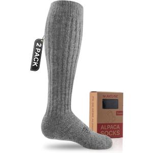 Alpaca Wool Knee High Terry Lined Boot Socks Heavyweight,Winter Thick Warm Fleece Thermal Moisture Wicking (Small, Light Gray*2)