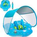 Baby Pool Float with Canopy,UPF50+ Sun Protection, Anti-Flip Double Air Chambers,Infants & Toddlers Swimming Water Float with Safety Seat, 2-in-1 Backstroke& Breaststroke, Suitable for 3-36 Months