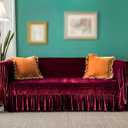 GLORY SEASON Velvet Sofa Cover Soft Decorative Luxurious Solid Exquisite Ruffle Trim,Retro Farmhouse Vintage Sofa Slipcover Couch Furniture Protector for 2-3 Cushion Sofa 1PC 71"x118" Amaranth