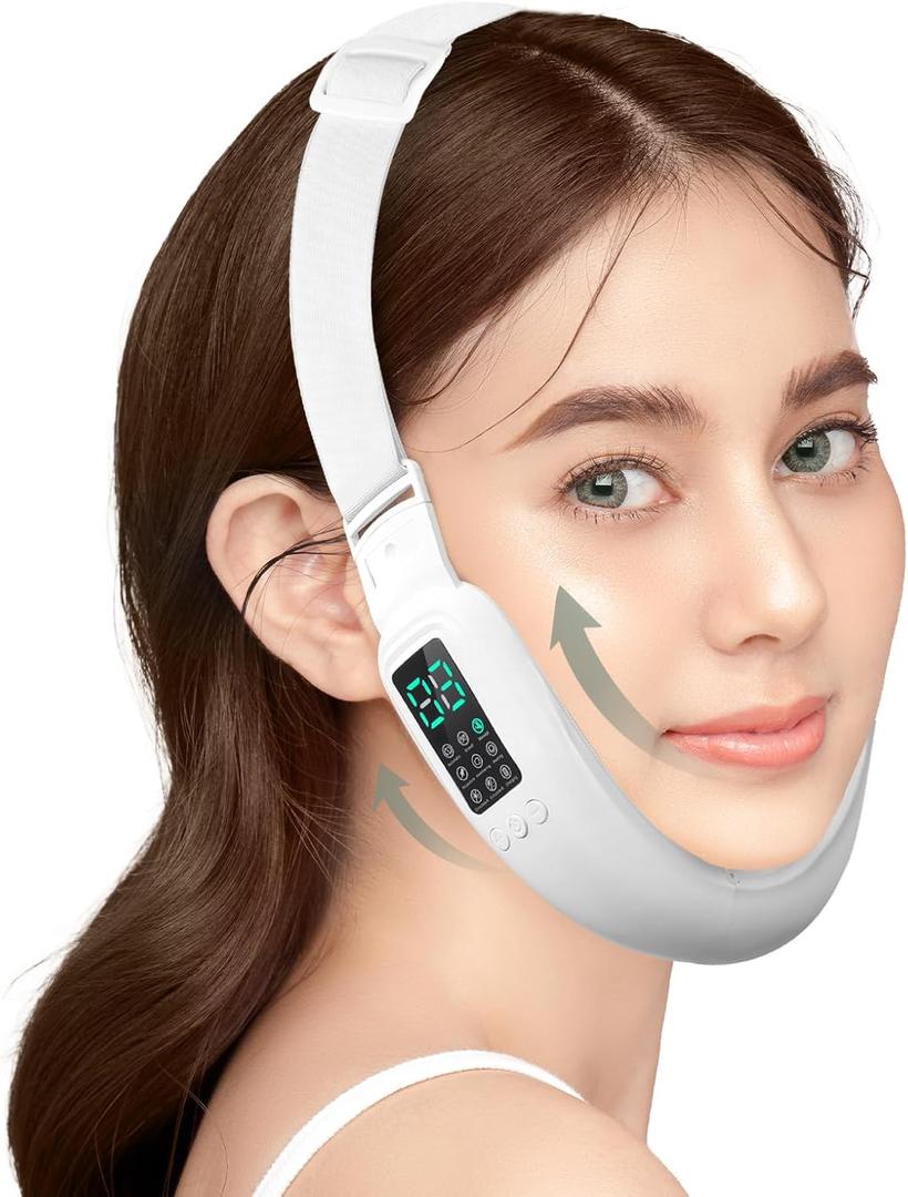 Intelligent Electric Double Chin and V-Shaped Face Machine with 8 Modes & 15 Adjustable Intensities - Women's V-Face Device (White)