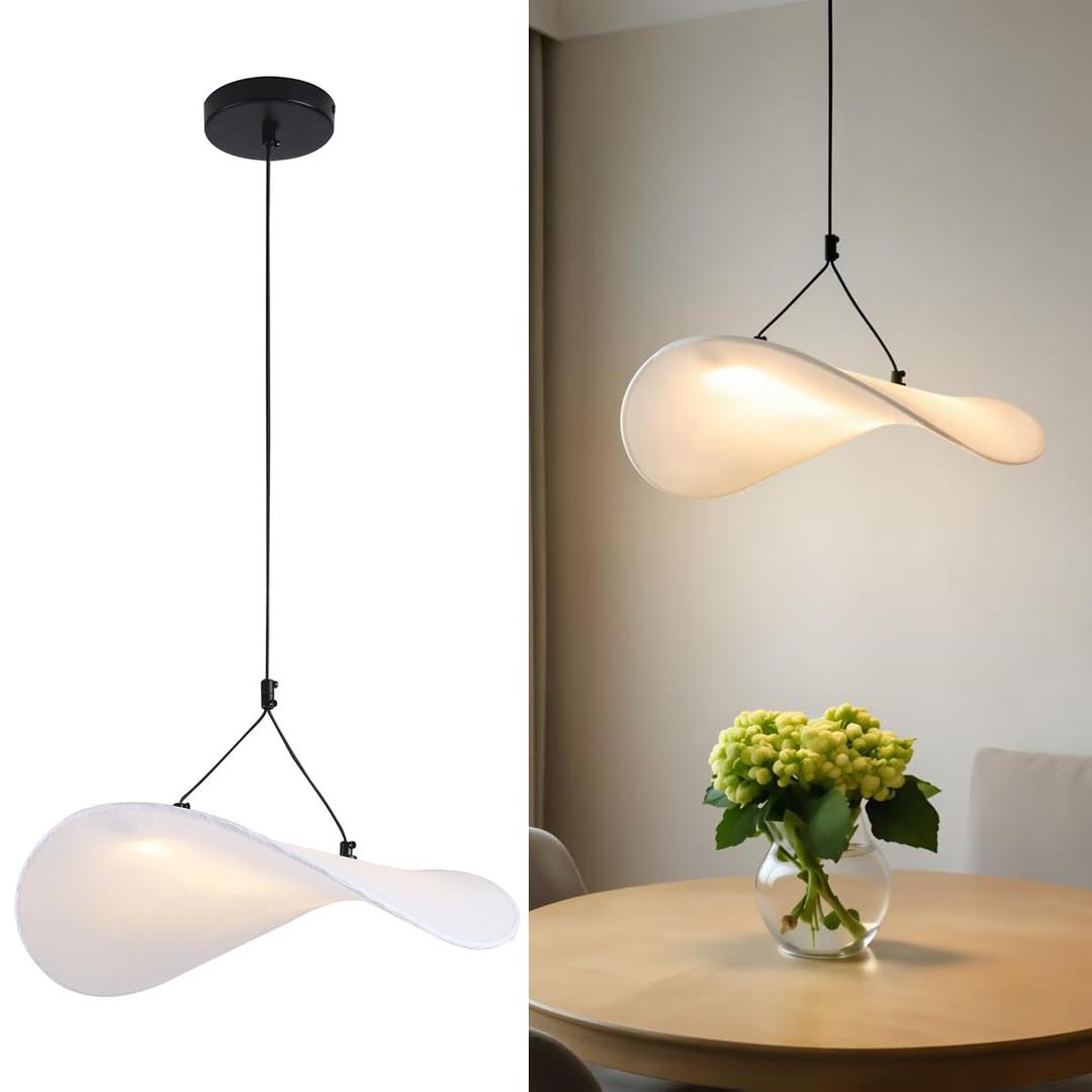 AFSEMOS Wabi Style Sabi Pendant Light Adjustable Height Modern Silk Chandelier for Kitchen Island, Dining Room Bedroom,Living Room and Entryway(15.8in)