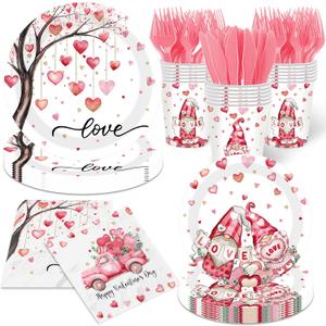 Pink Valentines Day Decorations Galentines Day Plates and Napkins Sets Heart Love Disposable Tableware for Birthday Baby Shower Engagements Weddings Anniversary Party Serves 24
