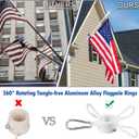 BONWIN White Flag Pole Kit for Outside House, 6FT Thickened Stainless Steel Wall Mount Flag Pole for 3x5'/ 4x6' Flag, 1" Anti-Wrap Spinning Flag Ring Clips & 2-Position Bracket Holder for Porch Yard