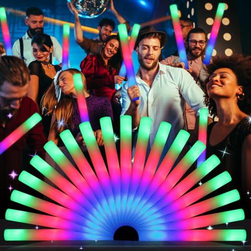 wellent 64 Pack Foam Glow Sticks, Bulk LED Foam Sticks, Foam Light Up Sticks with 3 Mode Colorful Flashing, Glow Party Supplies, Glow Sticks Bulk Party Pack for Wedding, Birthday, Concert, Halloween