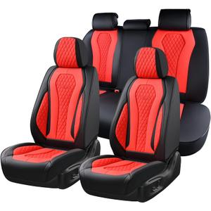 Coverado Car Seat Covers, Seat Covers Full Set, Red Car Seat Cover, Auto Seat Covers Front Seats Rear Seat Cover, Luxury Car Seat Cushion,Leather Seat Cover Seat Protector Universal Fit Most Cars