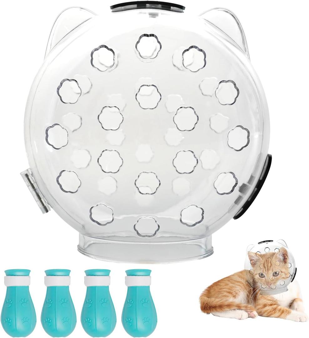 Cat Muzzle, Cat Helmet Mask for Grooming, Breathable Hood Mouth Cover Prevent from Cats Biting Chewing (Large)