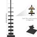9 Tier Metal Spine Bookshelf Tower, Adjustable Vertical Tower for Books, Tall & Narrow Ladder Bookcase, Metal Vertical Bookshelf for Study Room,Living Room,Office,Bedroom (Black), 15.4 inches x 68.9 inches