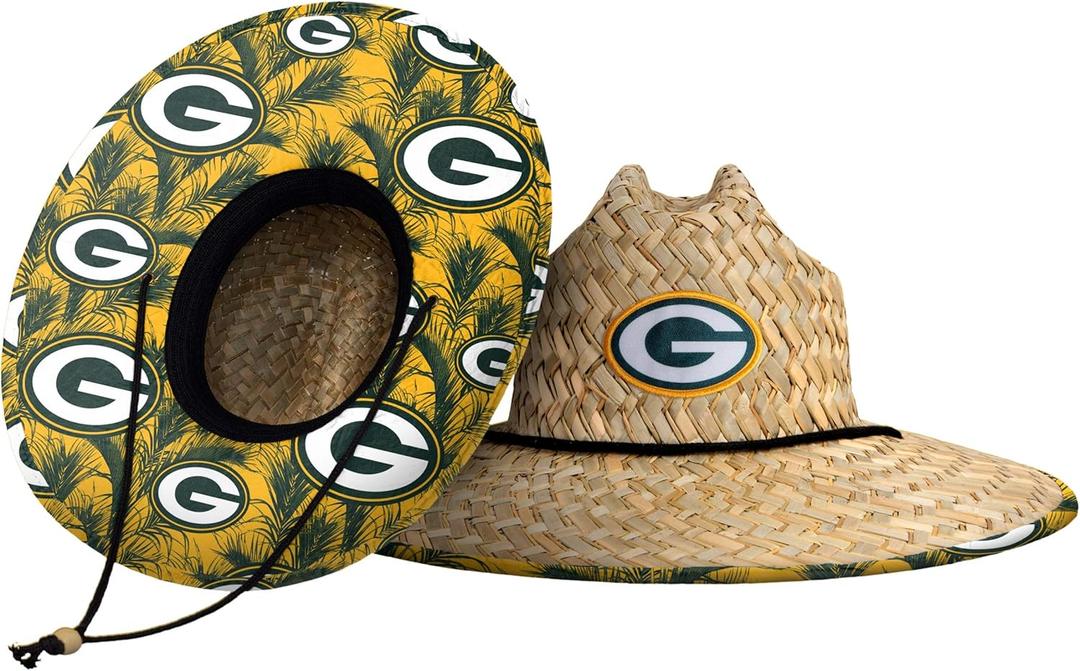 NFL Team Logo Americana Floral Lifeguard Beach Straw Sun Hat (Beige)