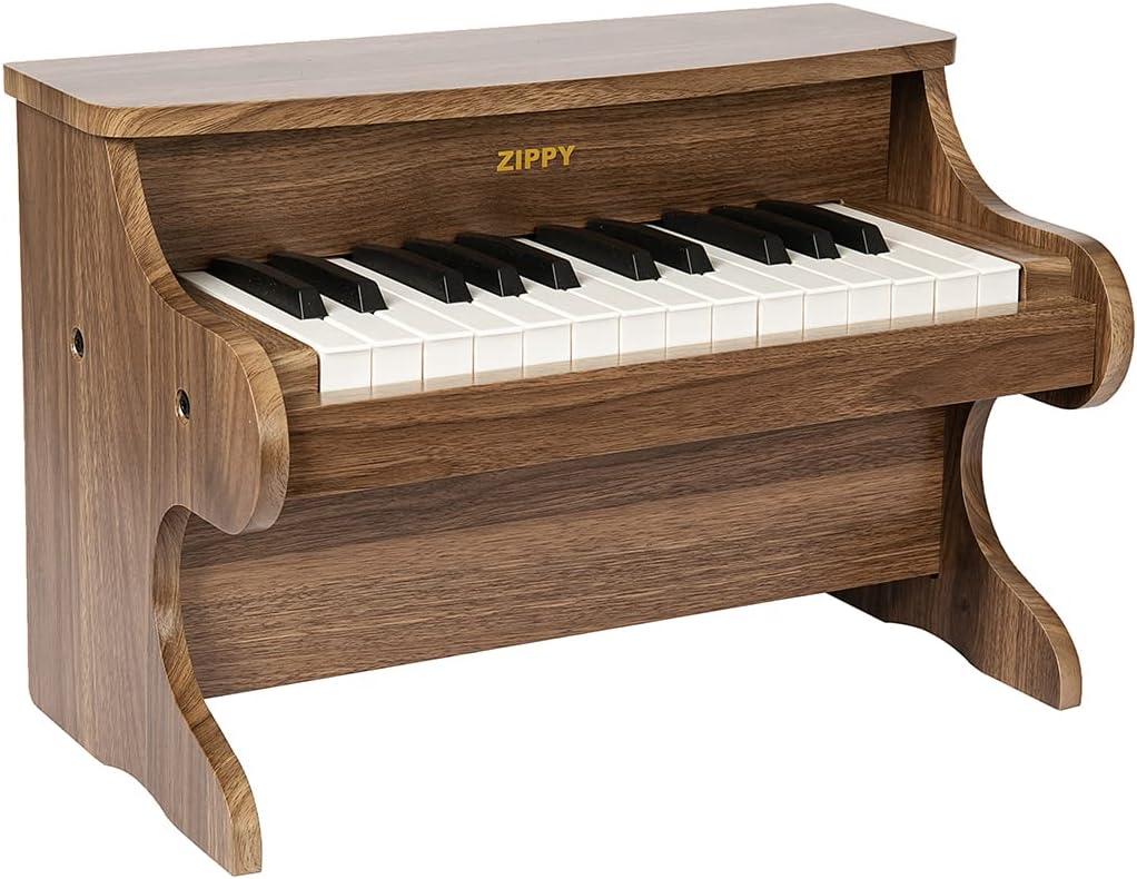 ZIPPY Kids Piano Keyboard, 25 Keys Digital Piano for Kids, Mini Music Educational Instrument Toy, Wood Toy for Toddlers Girls Boys (Walnut), Miniature