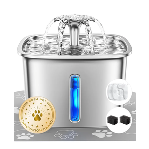 Veken Innovation Award Winner Stainless Steel Cat Water Fountain, 95oz/2.8L Automatic Pet Fountain Dog Water Dispenser with Replacement Filters & Silicone Mat for Cats, Dogs, Multiple Pets (Silver)
